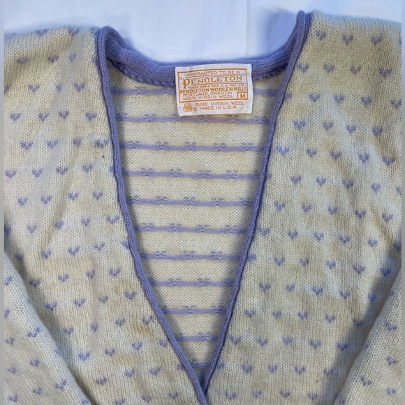 Vintage Pendleton Button Up Sweater / Cardigan 100% Wool Knit Lavender Florals - Picture 2 of 7